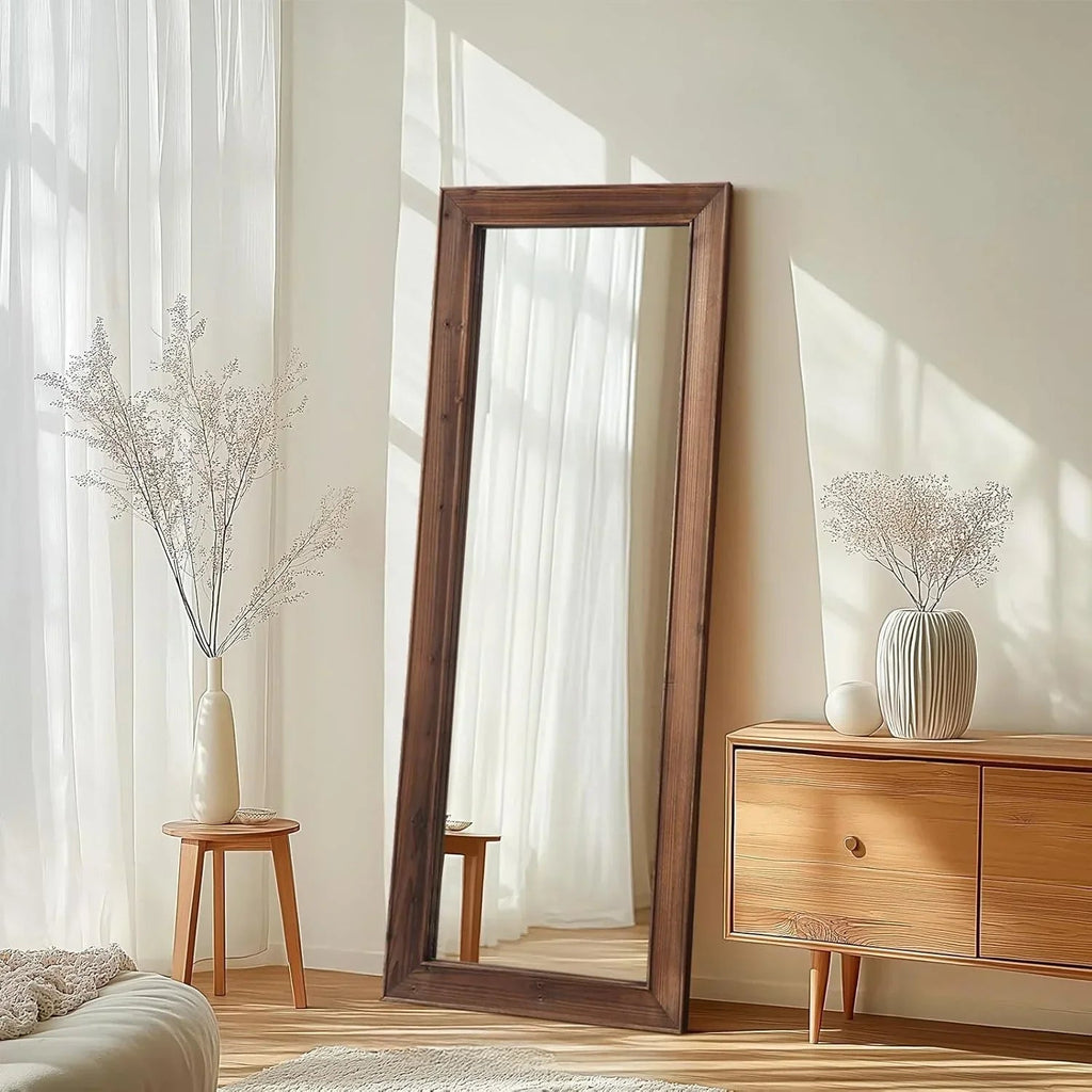 MELOMOIR Rustic Farmhouse Full Length Mirror, Wooden Floor Mirror, Leaning or Hanging, Suitable for Bedroom, Living Room, Cloakroom
