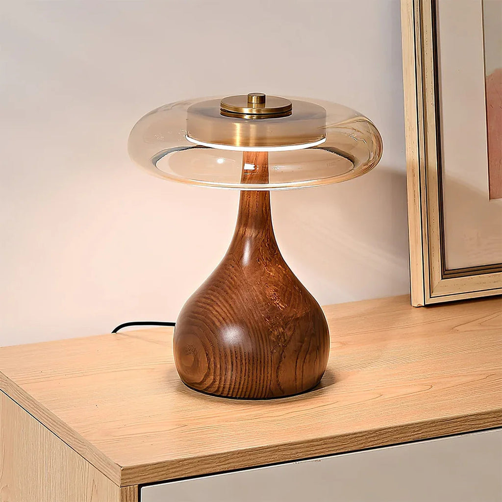Mid-Century Wood & Glass Disc Table Lamp