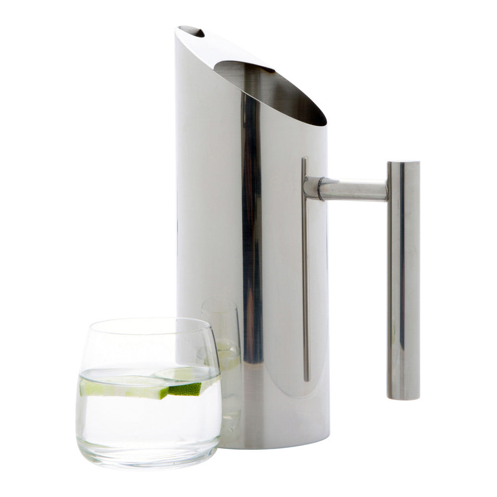 Met Lux 33 oz Round Polished Stainless Steel Water Pitcher - 3 1/2" x 3 1/2" x 9" - 1 count box