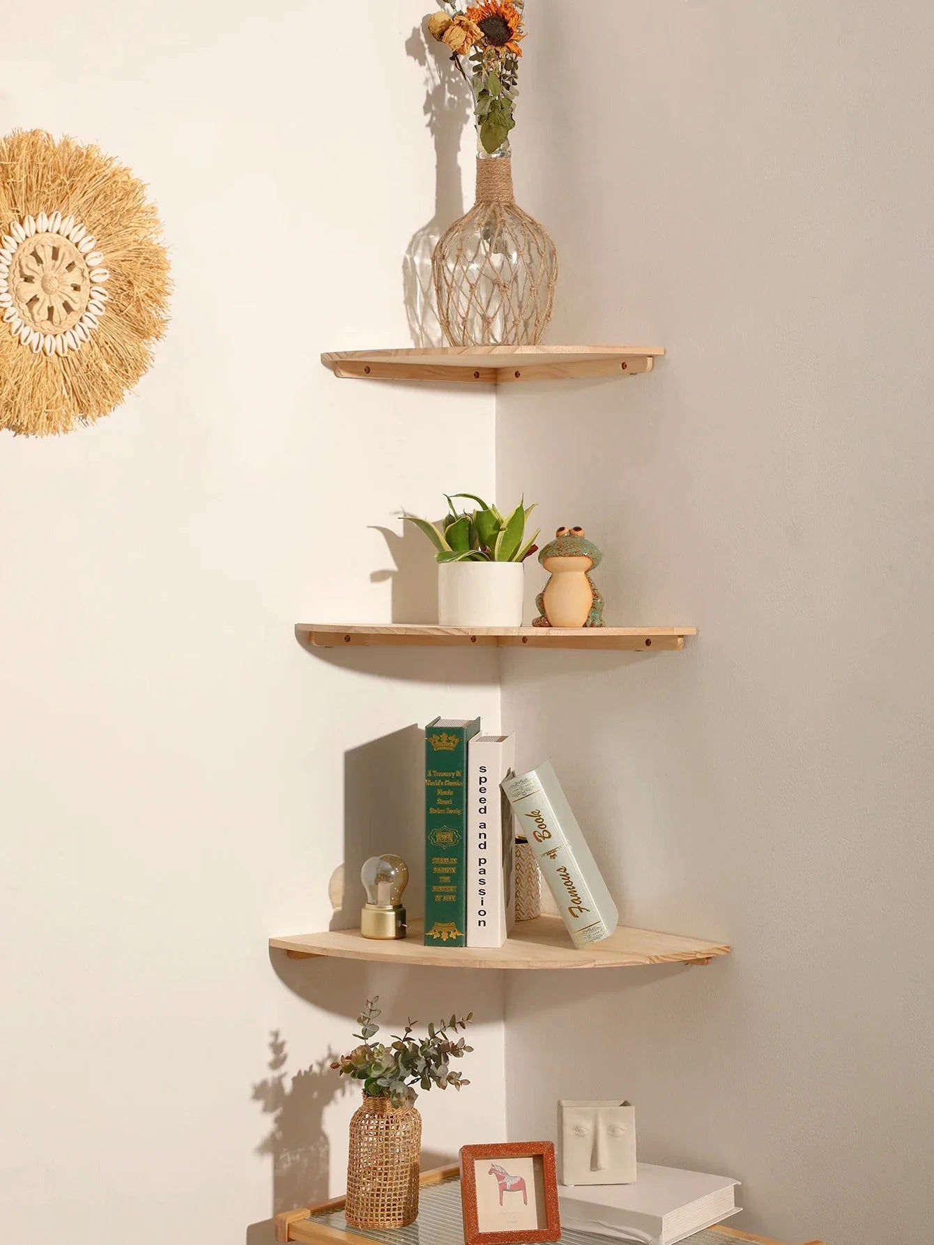 Scalloped Corner Shelves Floating Wall Shelf Storage Rack Wooden Wall Decor Bedroom Living Room Kitchen  Home Decorations Ledge