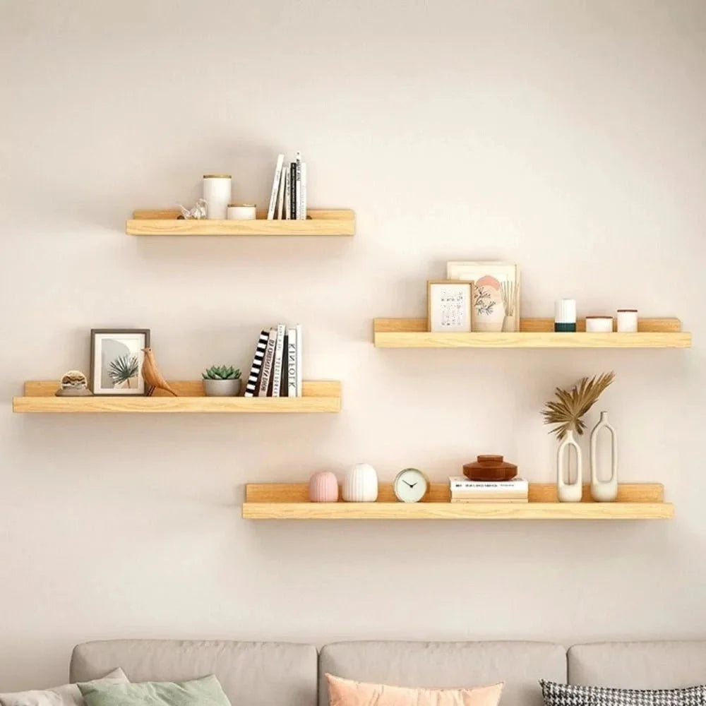Space Saving Wooden Floating Shelf Minimalist Style Decorative Display Stand Rustic Bookshelf Organizer Living Room