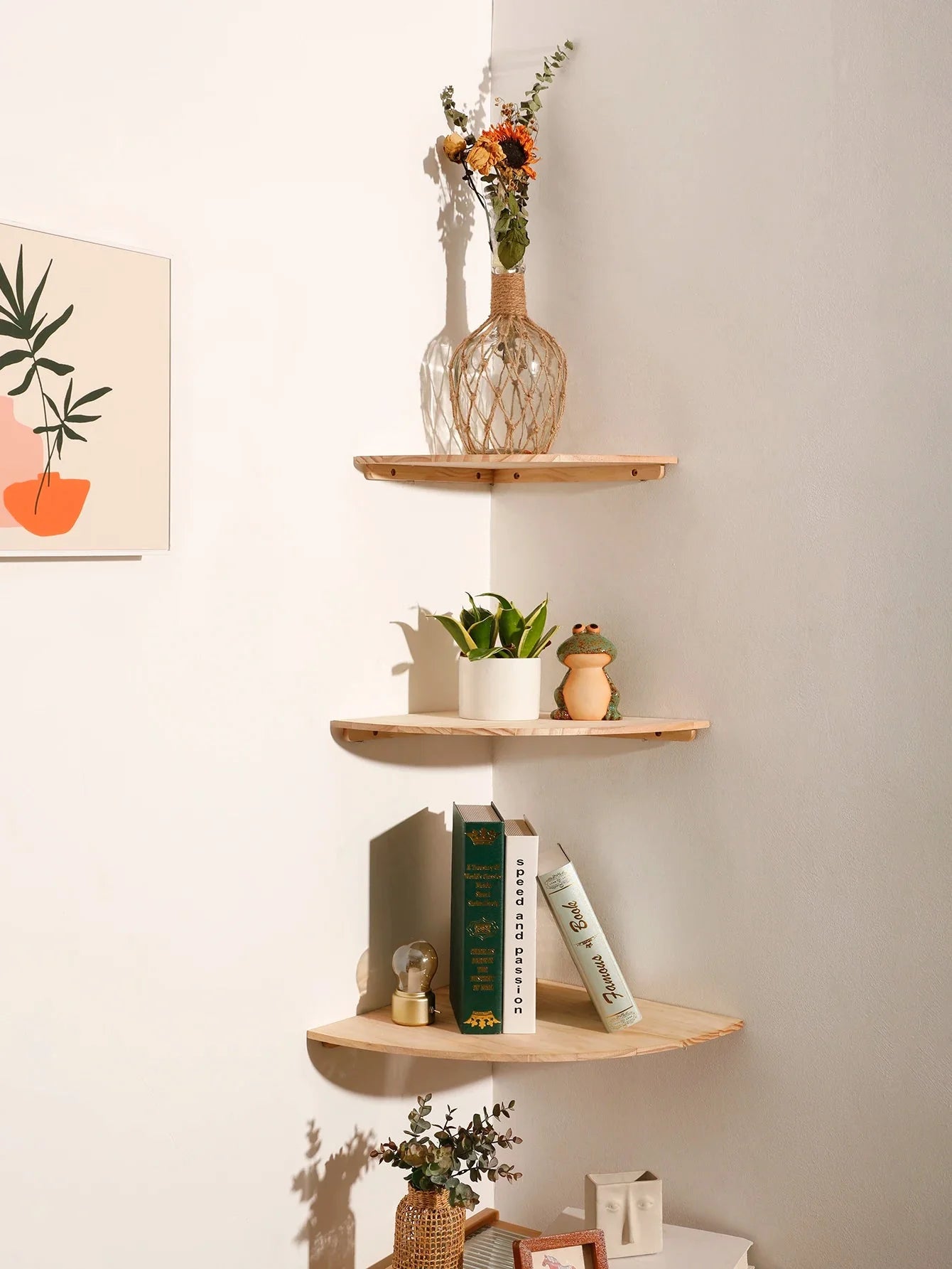 Scalloped Corner Shelves Floating Wall Shelf Storage Rack Wooden Wall Decor Bedroom Living Room Kitchen  Home Decorations Ledge