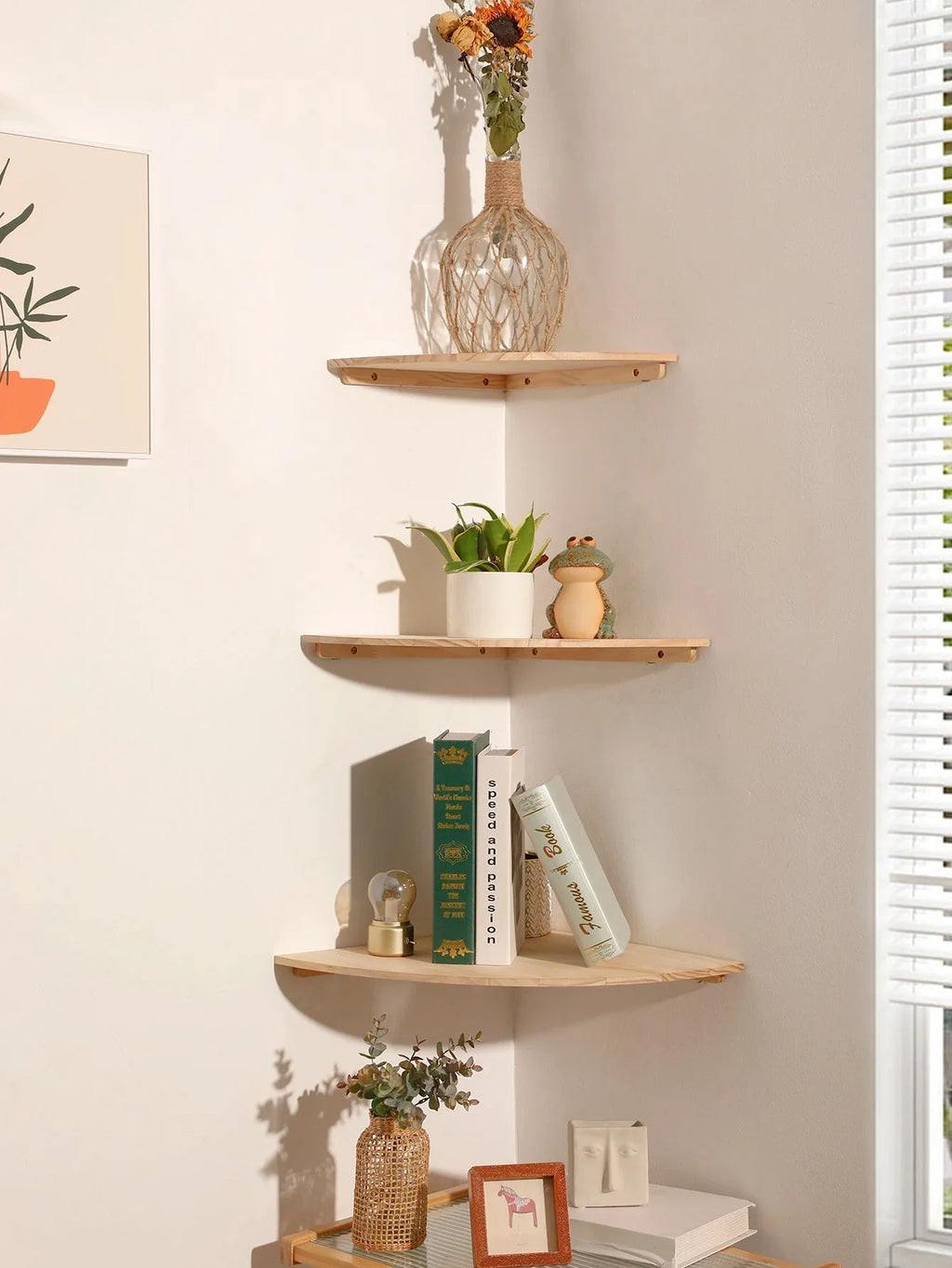 Scalloped Corner Shelves Floating Wall Shelf Storage Rack Wooden Wall Decor Bedroom Living Room Kitchen  Home Decorations Ledge