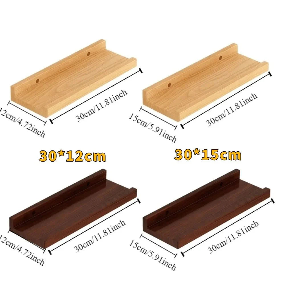 Space Saving Wooden Floating Shelf Minimalist Style Decorative Display Stand Rustic Bookshelf Organizer Living Room