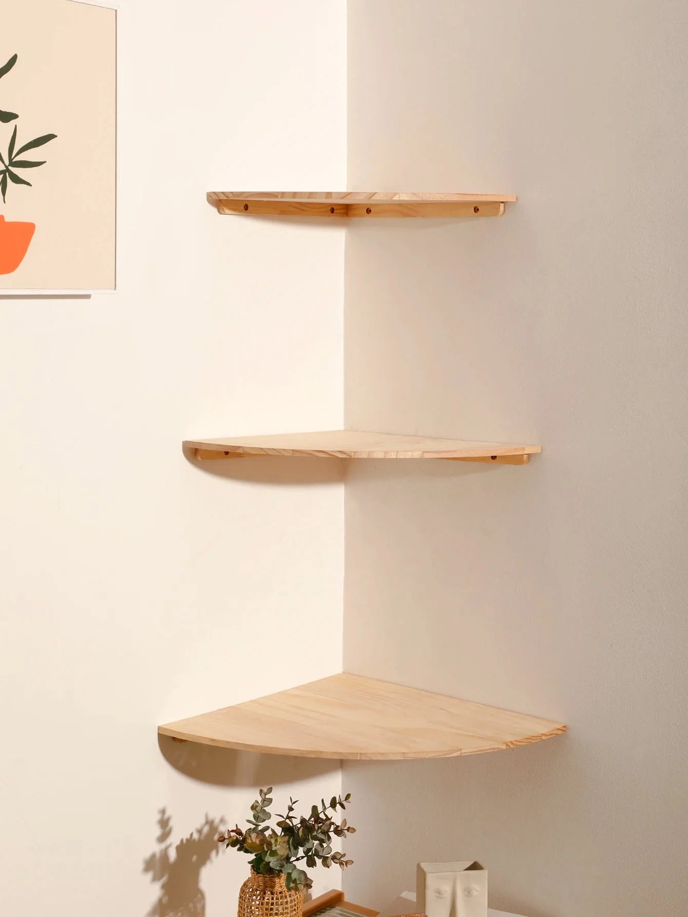 Scalloped Corner Shelves Floating Wall Shelf Storage Rack Wooden Wall Decor Bedroom Living Room Kitchen  Home Decorations Ledge